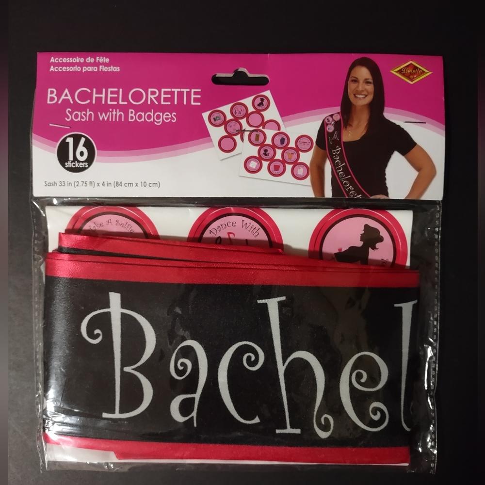 New Beistle Bachelorette Satin Sash with Badges Sealed